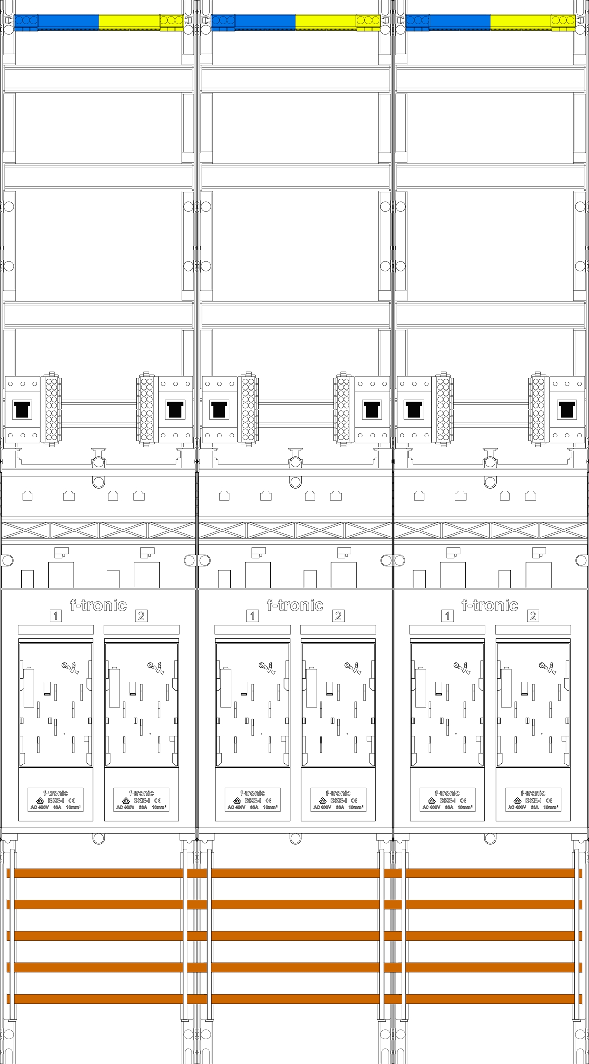 1St. F-Tronic E319-HSP Zählerfeld E319-HSP, 3-feldrig, H=1350mm, 6-eHZ, 6 HSP 7143068