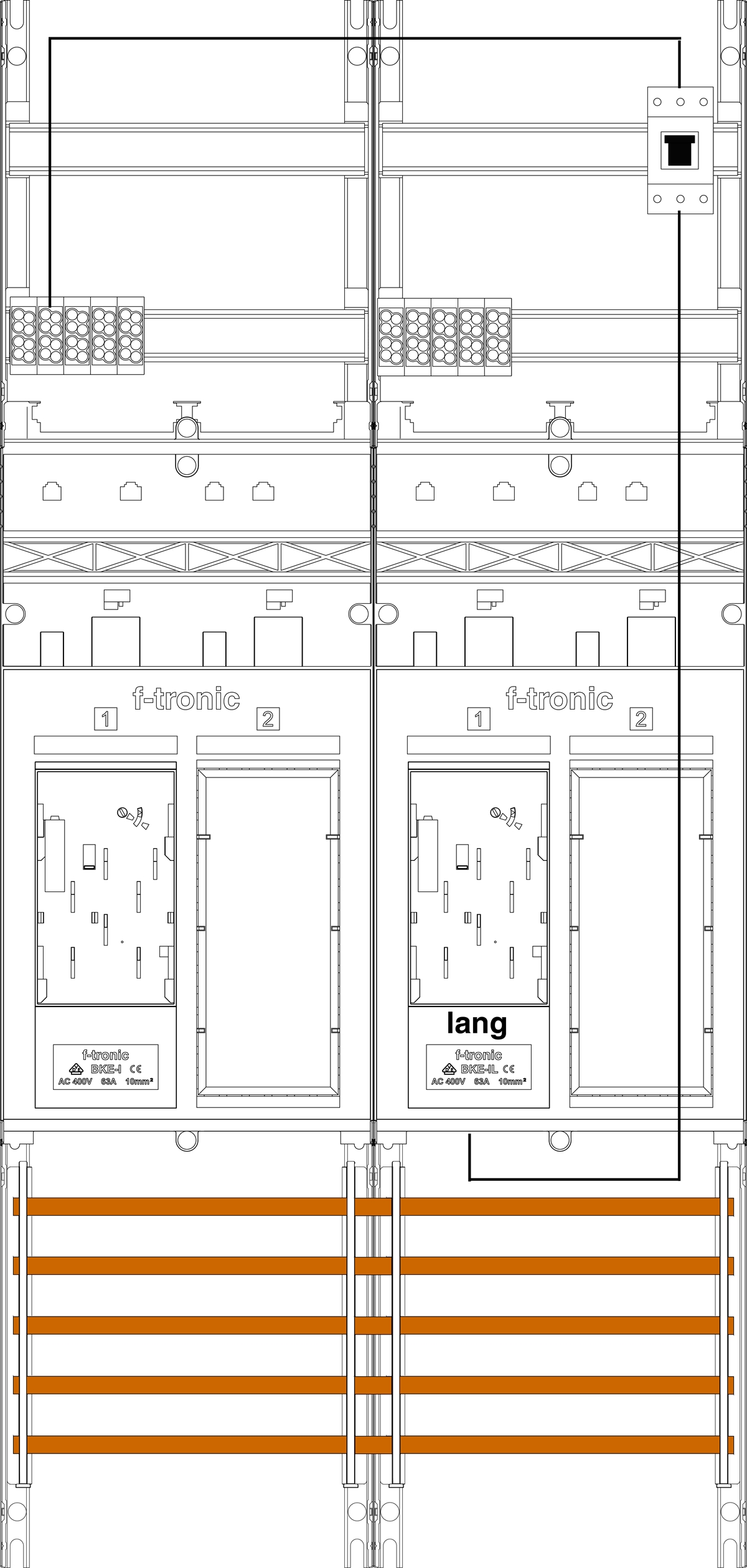 1St. F-Tronic ER26L-PV Zählerfeld ER26L-PV, 2-feldrig, H=1050mm, 2-eHZ, Kaskade, 1 HSP, 2 Res. 7141027