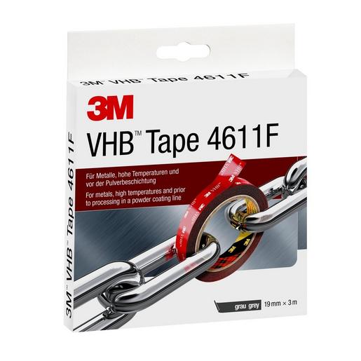 1St. 3M 4611193, VHB Klebeband 4611F, Grau, 19 mm x 3 m, 1.1 mm, Kurzrolle