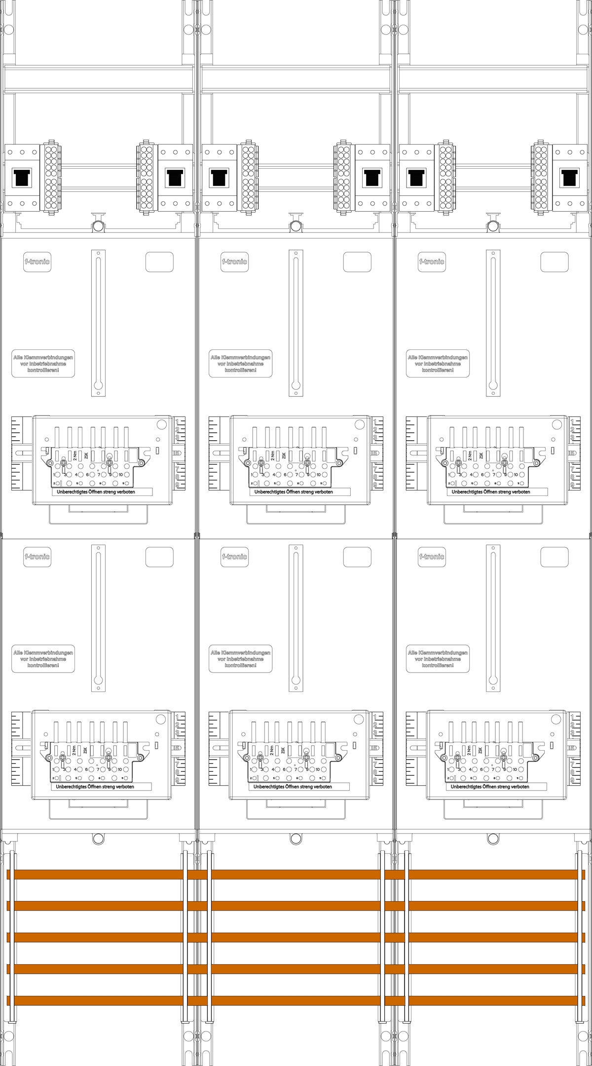 1St. F-Tronic Z316-ZSK-HSP Zählerfeld Z316-ZSK-HSP, 3-feldrig, H=1350mm, 6-3.HZ, 6 ZSK-Set, 6 HSP 7143512