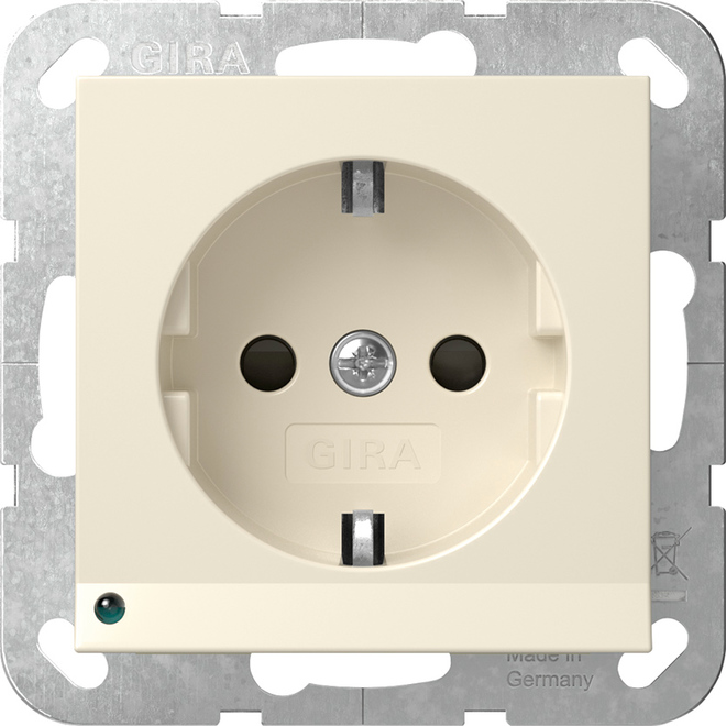 1St. Gira 417001 Steckdose 16A 250V mit LED-Orientierungsleuchte und Shutter, Cremeweiß glänzend