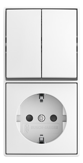 1St. Busch-Jaeger 2601/5/20 EAPBJ-524 Kombination Wippschalter Serienschaltung SCHUKO® Steckdose Safety+ Aufputz alpinweiß 2TKA00005538