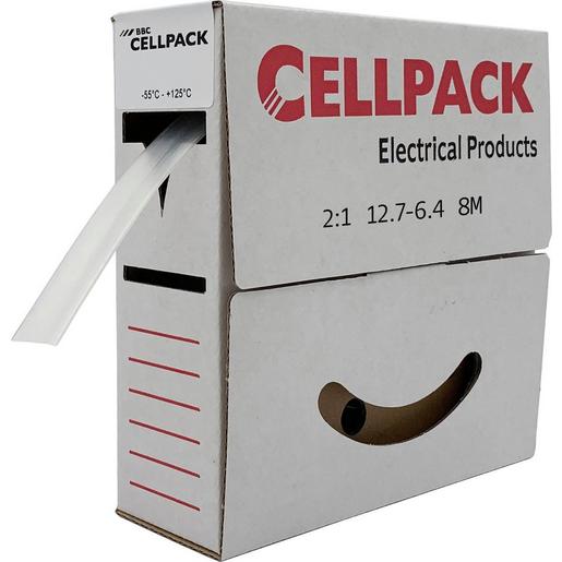 1St. Cellpack 127075 Warmschrumpfschlauch in Abrollbox dünnwandig Schrumpfrate 2:1 ohne Kleber SB/12.7-6.4/transparent/8m