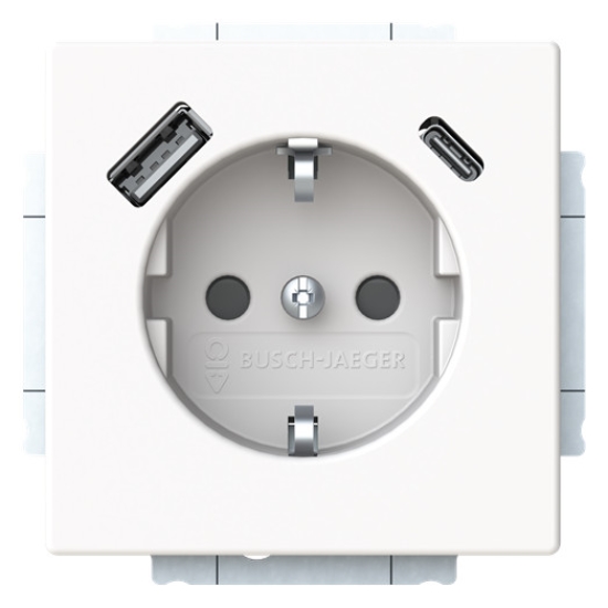 1St. Busch-Jaeger 20 EUCB2USBAC-884 SCHUKO® USB-Steckdosen-Einsatz Safety+ mit USB A/C studioweiß matt - Plattform 63 studioweiß matt 2CKA002011A6310