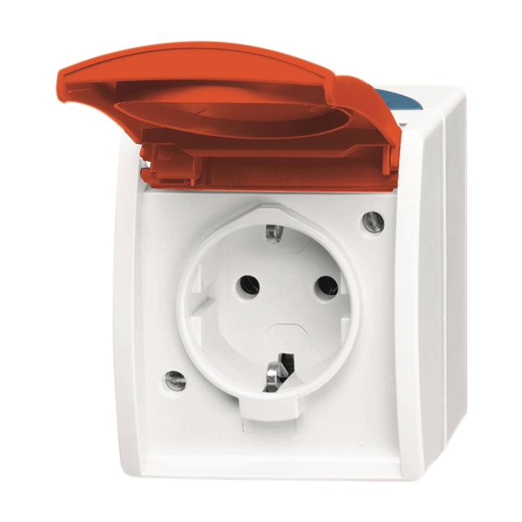 1St. Busch-Jaeger 20 EW/DVN-53 SCHUKO Steckdose, mit rotem Klappdeckel ocean (IP 44) grau/blaugrün...