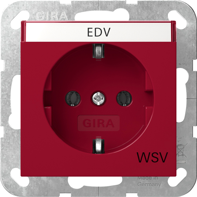 1St. Gira 4457108 Steckdose 16A 250V mit Beschriftungsfeld mit roter Abdeckung und Aufdruck WSV, Rot glänzend