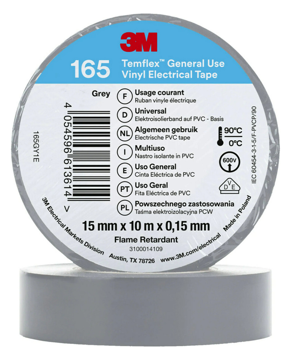 10St. 3M Temflex 15mmxGrau 165GY1E Vinyl-Isolierband 0,15mm
