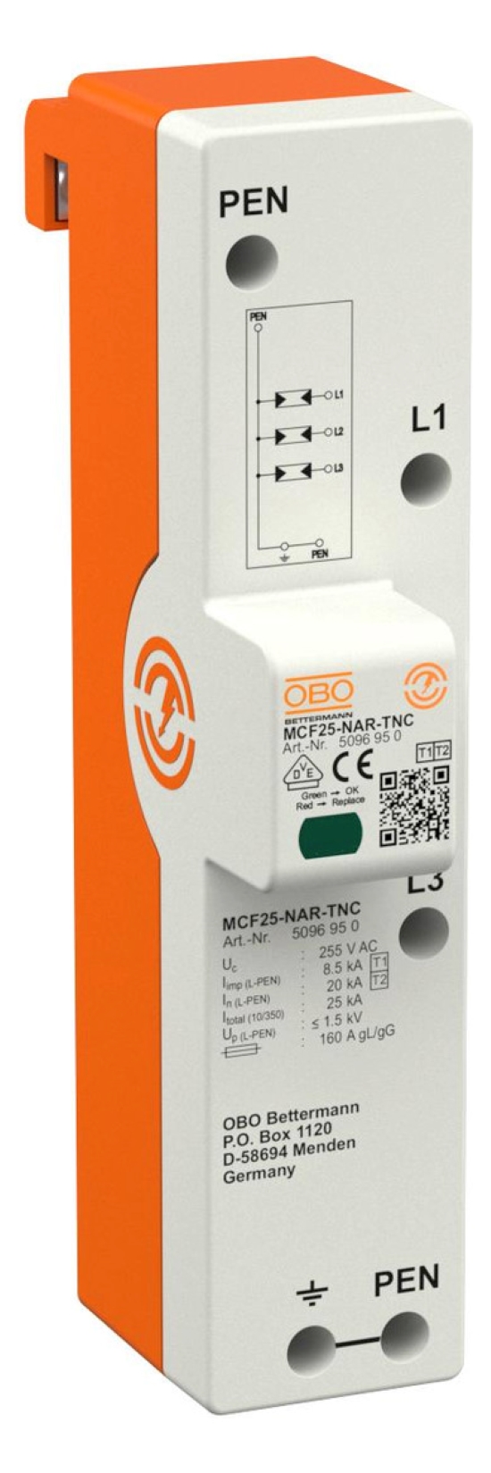 1St. Obo Bettermann 5096950 LightningController Rail dreipolig 255V MCF25-NAR-TNC