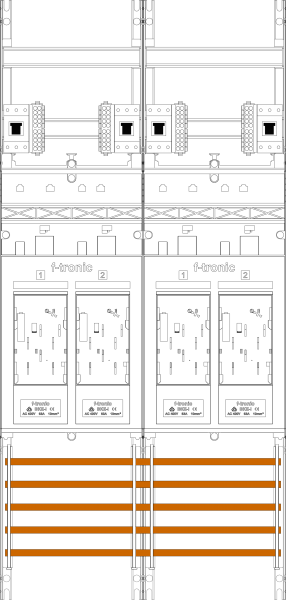 1St. F-Tronic E216-HSP Zählerfeld E216-HSP, 2-feldrig, H=1050mm, 4-eHZ, 4 HSP 7141070