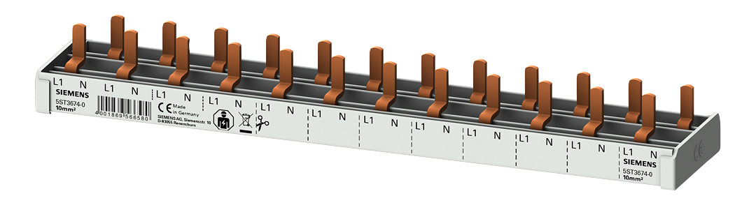 1St. Siemens 5ST3674-0 Stiftsammelschiene 10mm2, 2-phasig, 12x (1PH+N), 218mm 1St. Siemens 5ST3674-0 Stiftsammelschiene 10mm2, 2-phasig, 12x (1PH+N), 218mm