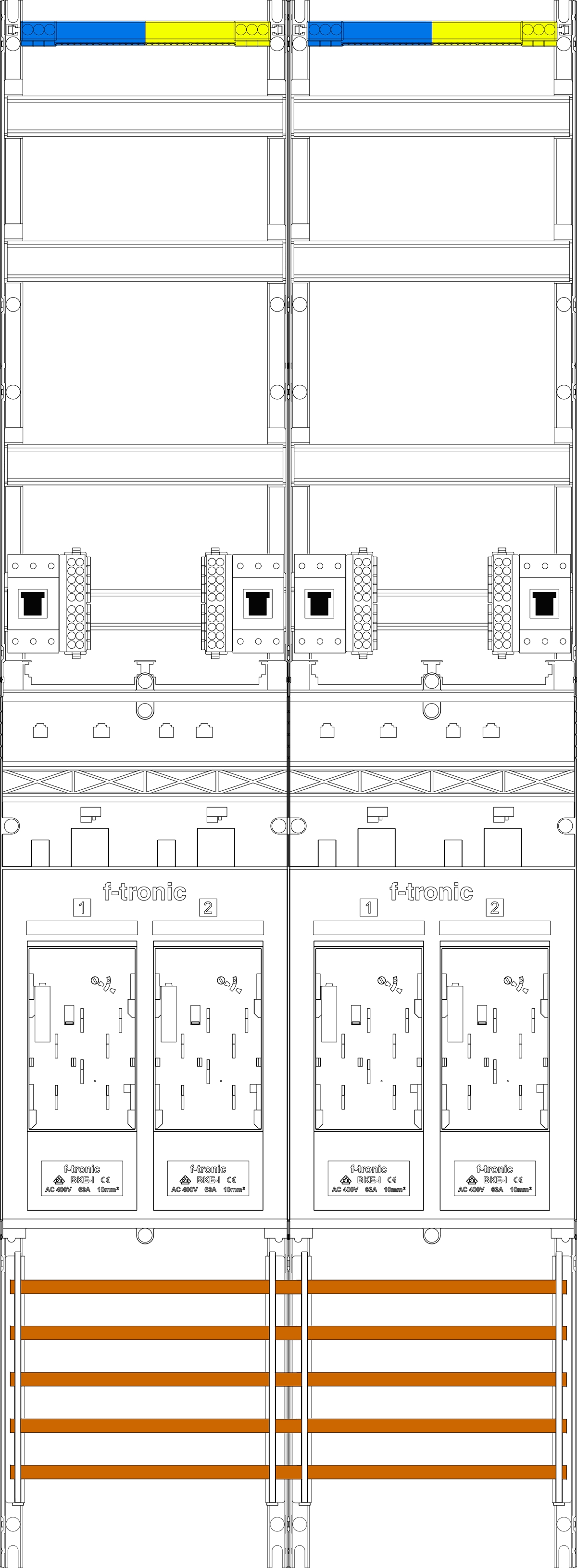 1St. F-Tronic E219-HSP Zählerfeld E219-HSP, 2-feldrig, H=1350mm, 4-eHZ, 4 HSP 7143066