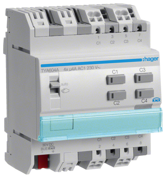 1St. Hager TYA604A Schalt-/Jalousieaktor 4/2fach KNX, 4A