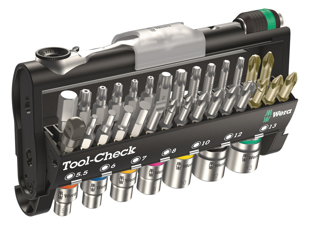 1St. Wera 05073220001 Universal Tool-Check mit Bits, Nüssen, Verbindungsteil und Zyklop Mini Bit-Ratsche Tool-Check 1 SB