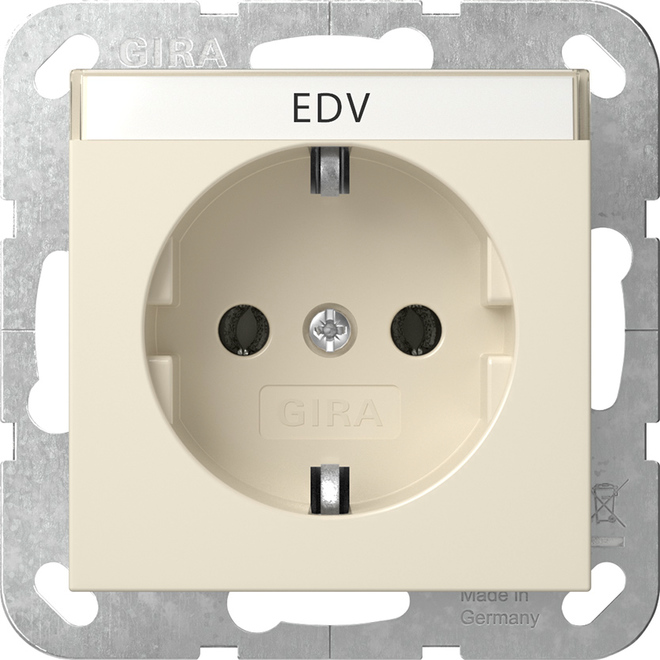 1St. Gira 445701 SCHUKO-Steckdose 16A 250V mit Beschriftungsfeld, Cremeweiß glänzend
