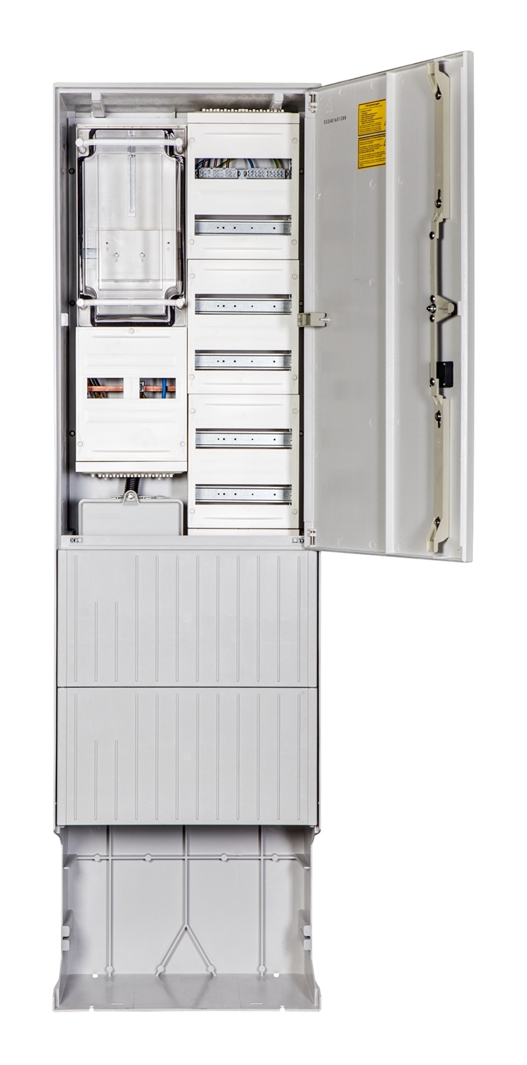 1St. F-Tronic ZSA202-2-ZK-ZSK-SK-H Zähleranschlusssäule 2-feldrig, H=2010mm, 3.HZ, Haube geschl., ZSA202-2-ZK-ZSK-SK-HAK-HG 7160128