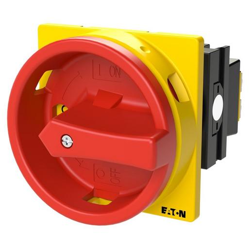 1St. Eaton 053110 Hauptschalter, T0, 20 A, Einbau, 1 Baueinheit(en), 1-polig, NOT-AUS-Funktion, mit rotem Drehgriff und gelbem Sperrkranz, abschließbar in 0-Stellung T0-1-8200/EA/SVB