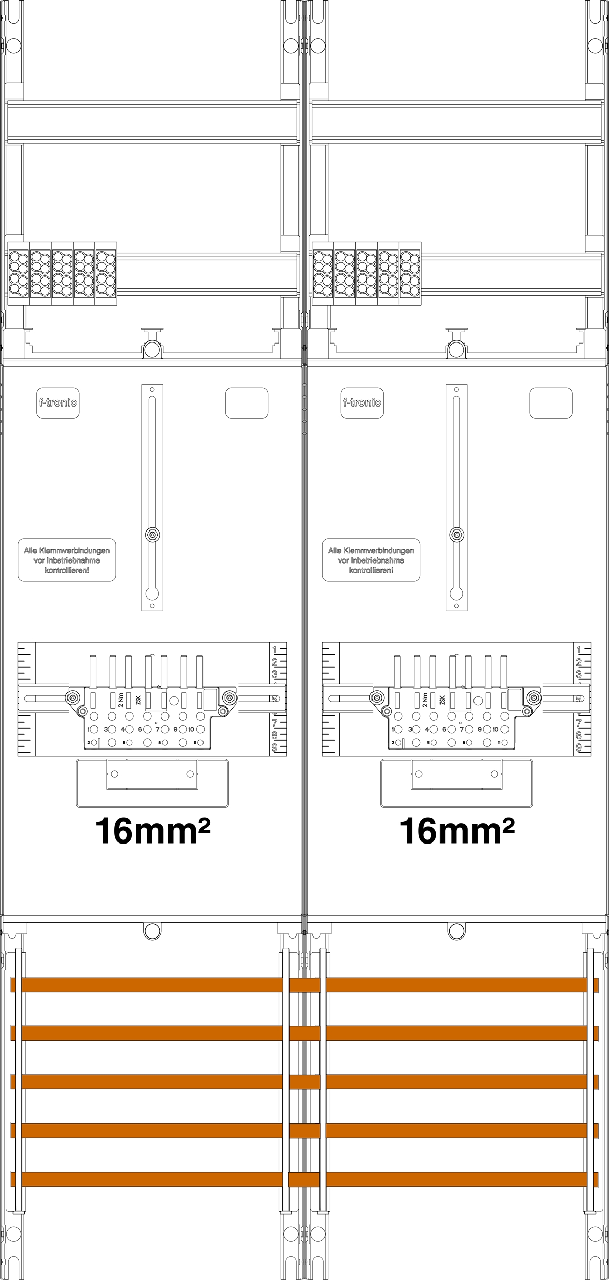 1St. F-Tronic Z21BLUX-16-SLS Zählerfeld Z21BLUX-16-SLS, 2-feldrig, H=1050mm, 2-3.HZ, 16mm², ZSK-ST 7145009