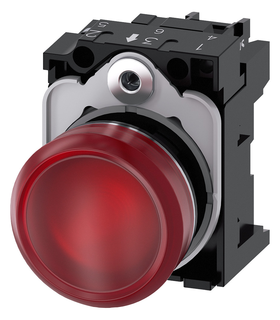 1St. Siemens 3SU1152-6AA20-1AA0 Leuchtmelder, 22mm, rund, Metall, hochglanz, rot