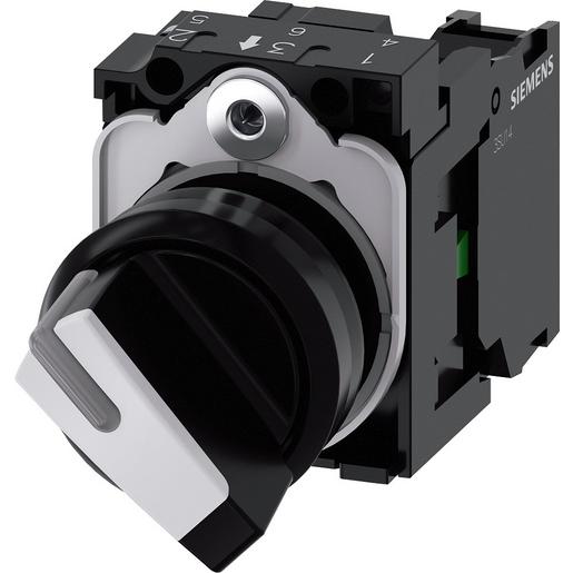 1St. Siemens 3SU1100-2BF60-1BA0 Knebelschalter, beleuchtbar, 22mm, rund, Kunststoff, schwarz, weiß, 1S