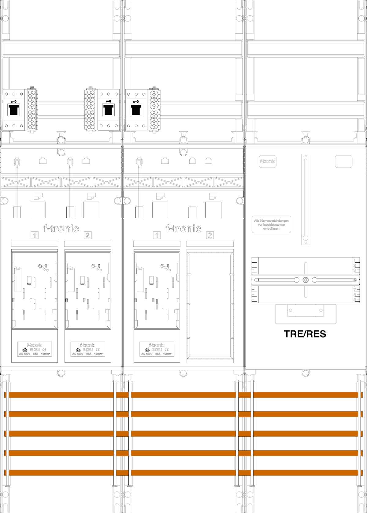 1St. F-Tronic E16ER6DSR1B-HSS Zählerfeld E16DSR1B-HSS, 3-feldrig, H=1050mm, 3-eHZ mit, DS, 3 HSS, 1 Res.,1 TRE 7141275