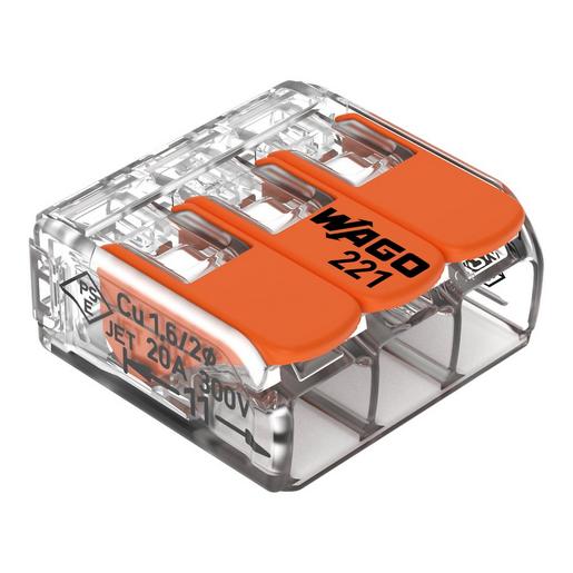 50St. Wago 221-413 Steckklemmen bis 4mm² 3polig mit Hebel * Compact Verbindungsklemme 221413.