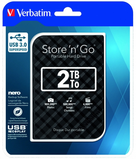 1St. Verbatim Festplatte 2TB USB 3 Festplatte 2TB USB 3.0 6.35cm 2.5 sw