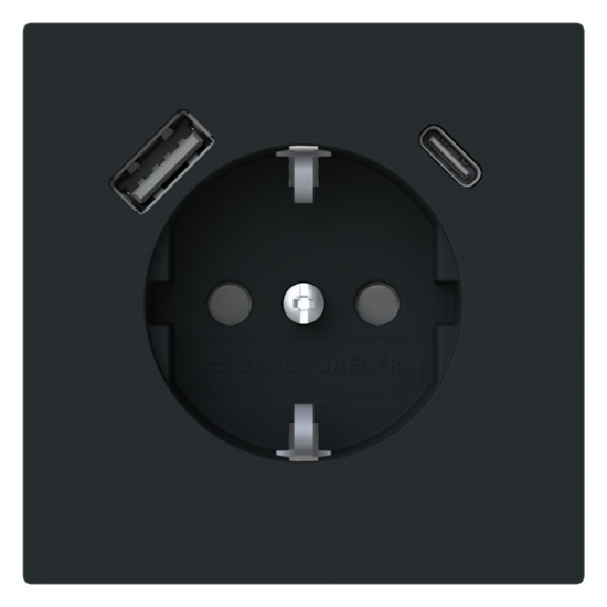 1St. Busch-Jaeger 20 EUCB2USBAC-45M SCHUKO® USB-Steckdosen-Einsatz Safety+ mit USB A/C schwarz matt - Busch-art linear® schwarz matt 2CKA002011A6322