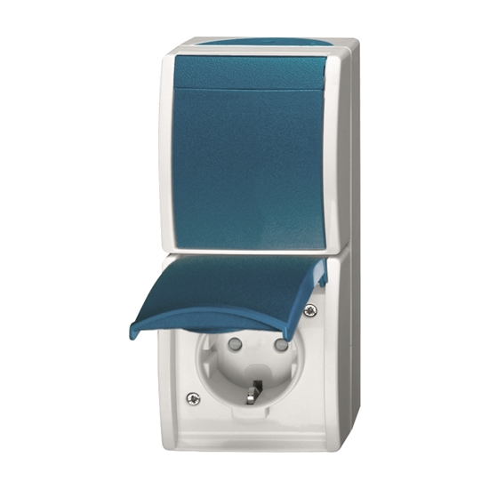 1St. Busch-Jaeger 2601/6/20 EBW-53 Kombination SCHUKO Steckdose, mit Wippschalter, mit erh. Berührungsschutz ocean (IP 4