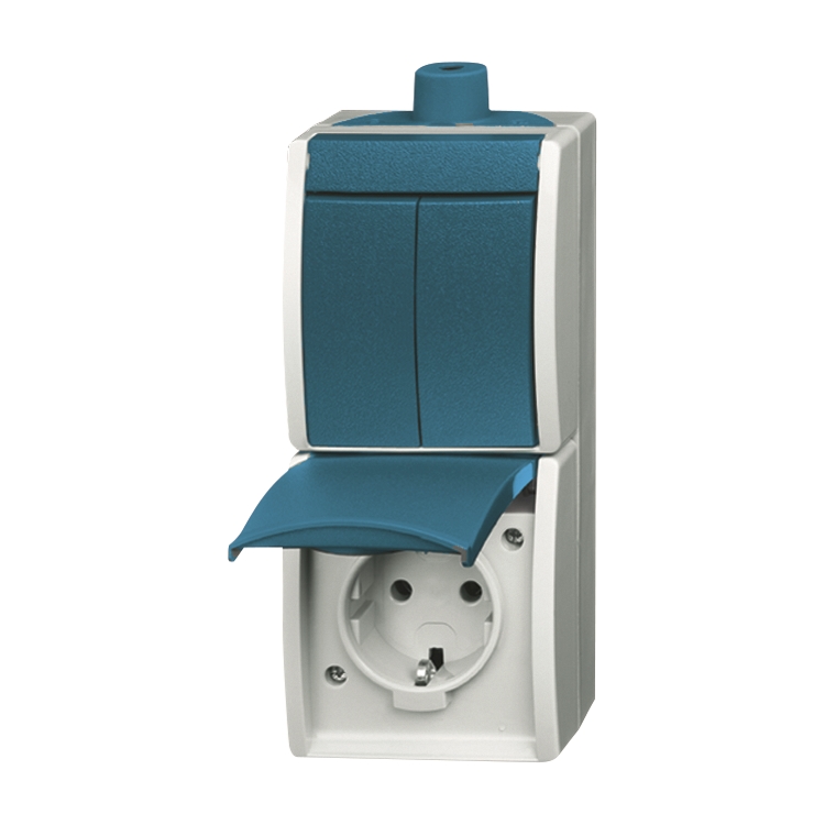1St. Busch-Jaeger 2601/5/20EW-53-503 Kombination SCHUKO Steckdose, mit Wippschalter, Serienschaltung ocean (IP 44) grau/