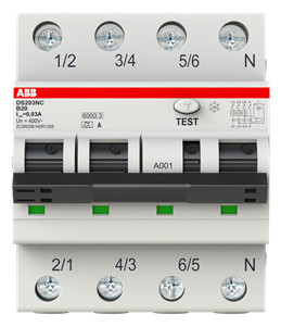 1St. ABB DS203NC B20 A30 FI/LS-Schalter 6kA 3P+N Typ A, B 20, 30mA 6kA IEC/EN 61009, 10kA IEC/EN 60947-2 2CSR256140R1205