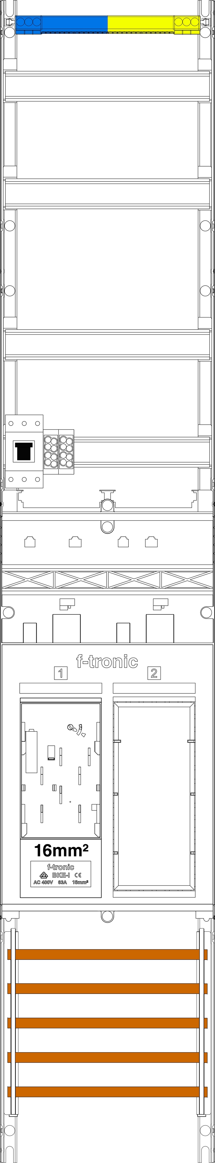 1St. F-Tronic ER9-16-HSP Zählerfeld ER9-16-HSP,H=1350mm, 1-feldrig, 1-eHZ 16mm², 1 HSP, 1 Res. 7143054