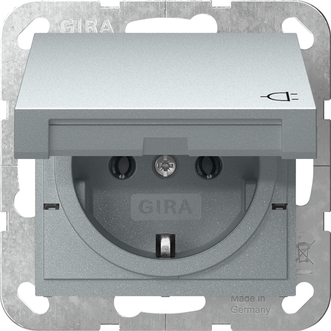 1St. Gira 445426 SCHUKO-Steckdose 16A 250V mit Klappdeckel, Aluminium