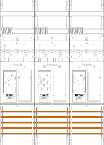 1St. F-Tronic ER36DS-16 Zählerfeld ER36DS-16,3-feldrig, H=1050mm, 3-eHZ 16mm² mit DS, 3 Res. 7141157