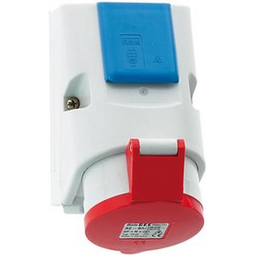 1St. Kombi-Wandsteckdose 32A 5p 400V 6h IP44, incl. Feinsicherung und integrierter Schutzkontaktdose