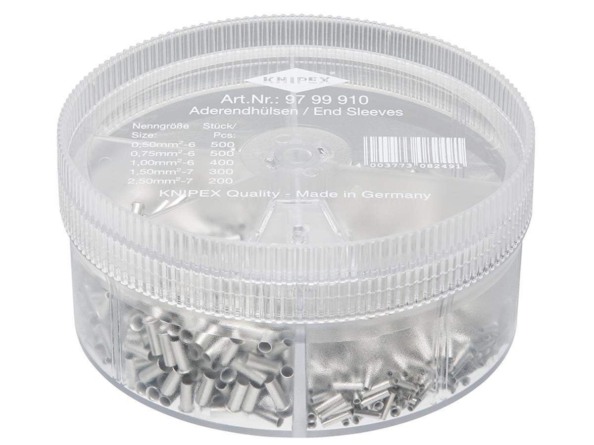 1St. Knipex 97 99 910 Sortimentsboxen mit Aderendhülsen unisolierte Aderendhülsen 500x0,50/500x0,75/400x1,0/300x1,5/200x