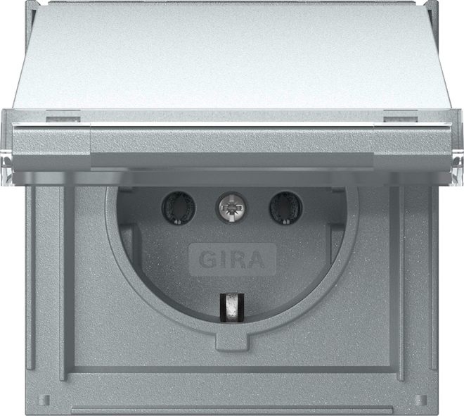 1St. Gira 441065 Steckdose 16A 250V mit Klappdeckel und Beschriftungsfeld TX_44, Aluminium