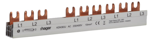 1St. Hager KDN363J Phasenschiene 3P Gabel 10mm2 63A 10M