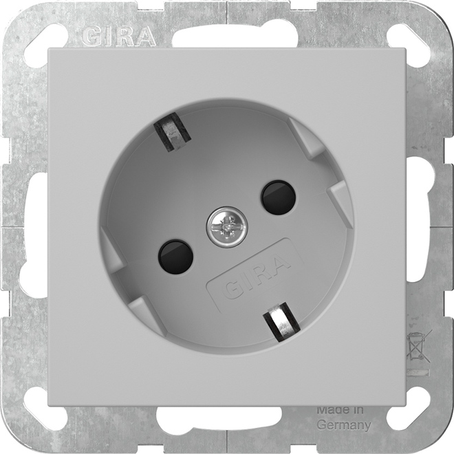 1St. Gira 4418015 Steckdose 16A 250V mit um 30 gedrehtem Einsatz und Shutter, Grau matt
