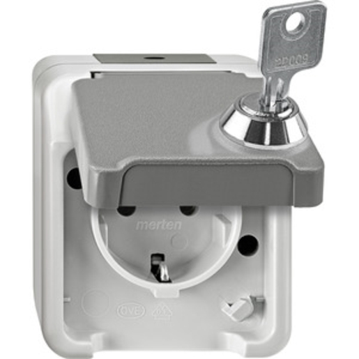 1St. Merten MEG2422-8029 Steckdose, abschließbar mit verschiedenen Schließungen, lichtgrau, AQUASTAR