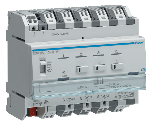 1St. Hager TXA663A Univ.-Dimmaktor 3f KNX easy 3x300W