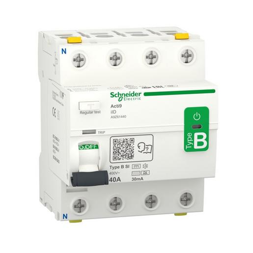 1St. Schneider Electric A9Z61440 Fehlerstrom-Schutzschalter (FI) Allstromsensitiv Acti9-iID, 4-polig, 40A, 30mA, Typ B-S