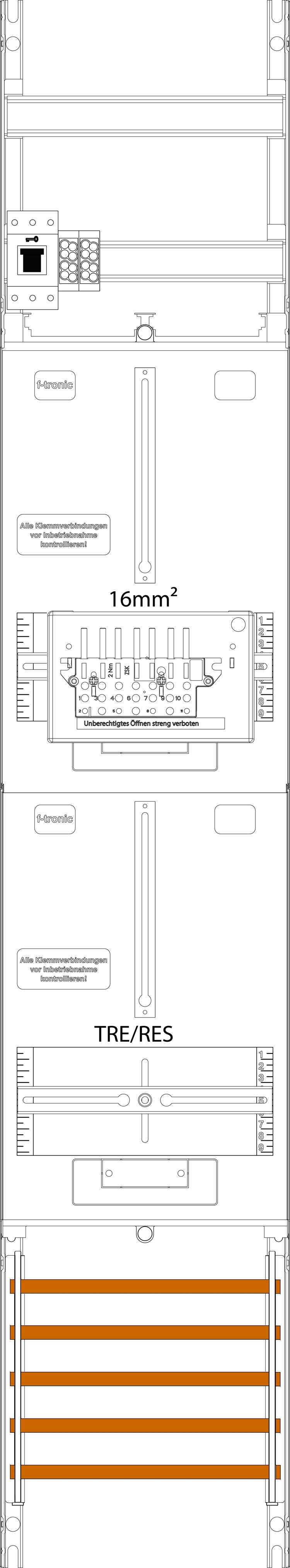 1St. F-Tronic ZR6-16-ZSK-HSS Zählerfeld ZR6-16-ZSK-HSS, 1-feldrig, H=1350mm, 1-3.HZ, 16mm², 1 ZSK-Set, 1 HSS,1 TRE 7143565