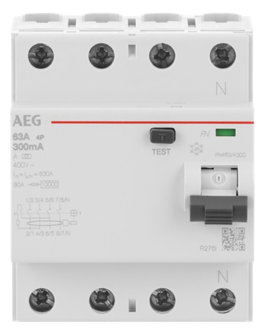 1St. AEG FN463/A300 FI-Schalter 4P Typ A 63A, 300mA, 4 Teilungseinheiten 2CSF704156R3630