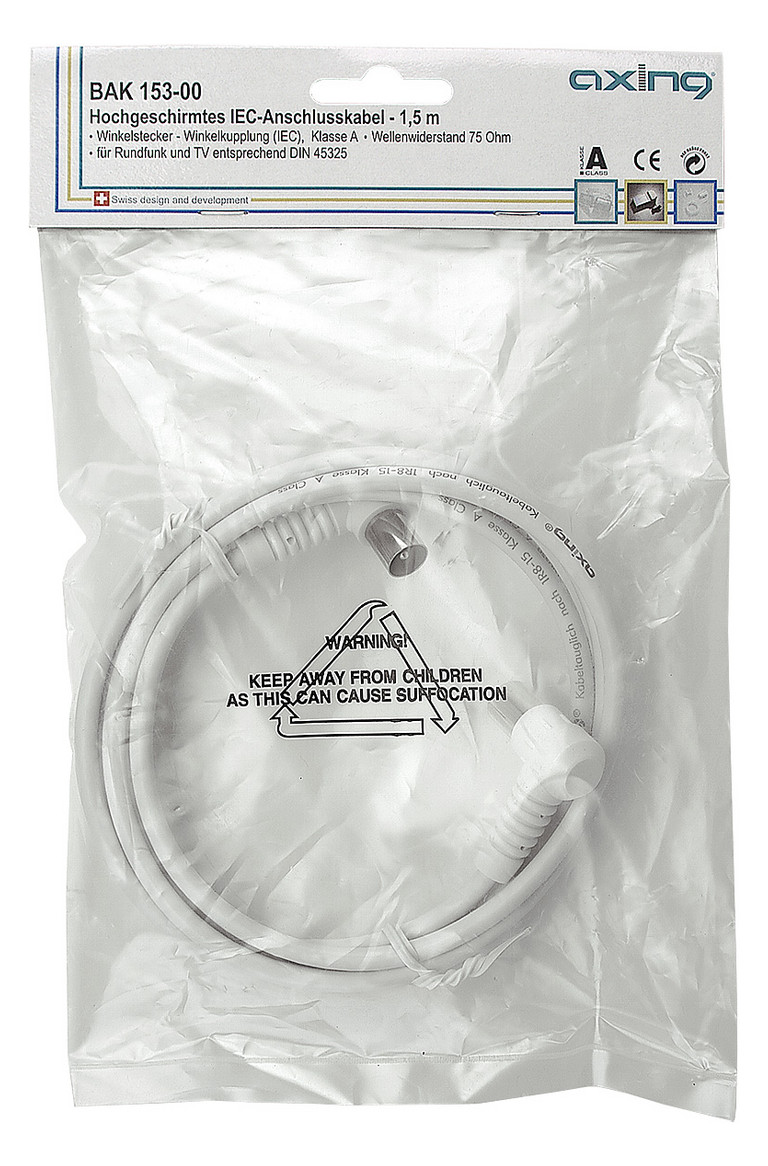 1St. Axing BAK15300 Anschl.Kabel IEC Winkel hochgeschirmt