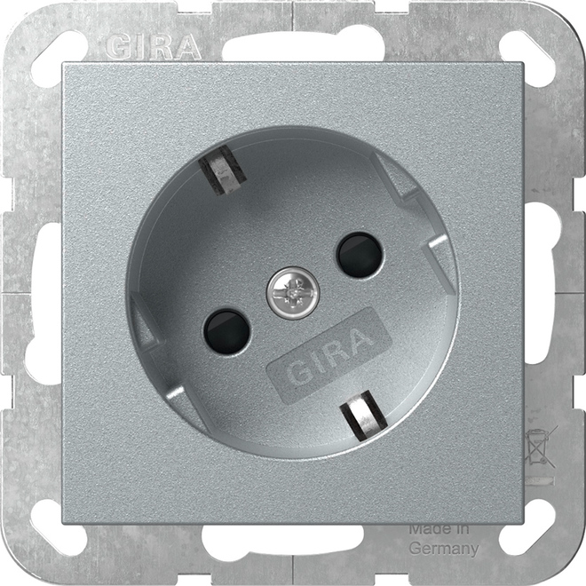 1St. Gira 441826 SCHUKO-Steckdose 16A 250V mit um 30 gedrehtem Einsatz und Shutter, ohne Befestigungskrallen, Aluminium