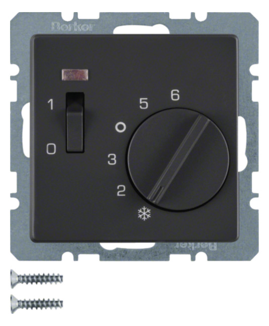 1St. Berker 20306086 Temperaturregler mit Öffner, Z.-Stk., Wippschalter und LED Q.x anthrazit, samt