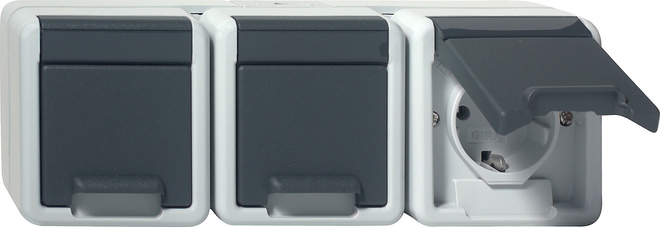 1St. Gira 478930 Dreifachsteckdose 16A 250V waagerecht mit Klappdeckel WG AP Grau Nachfolger von 078930