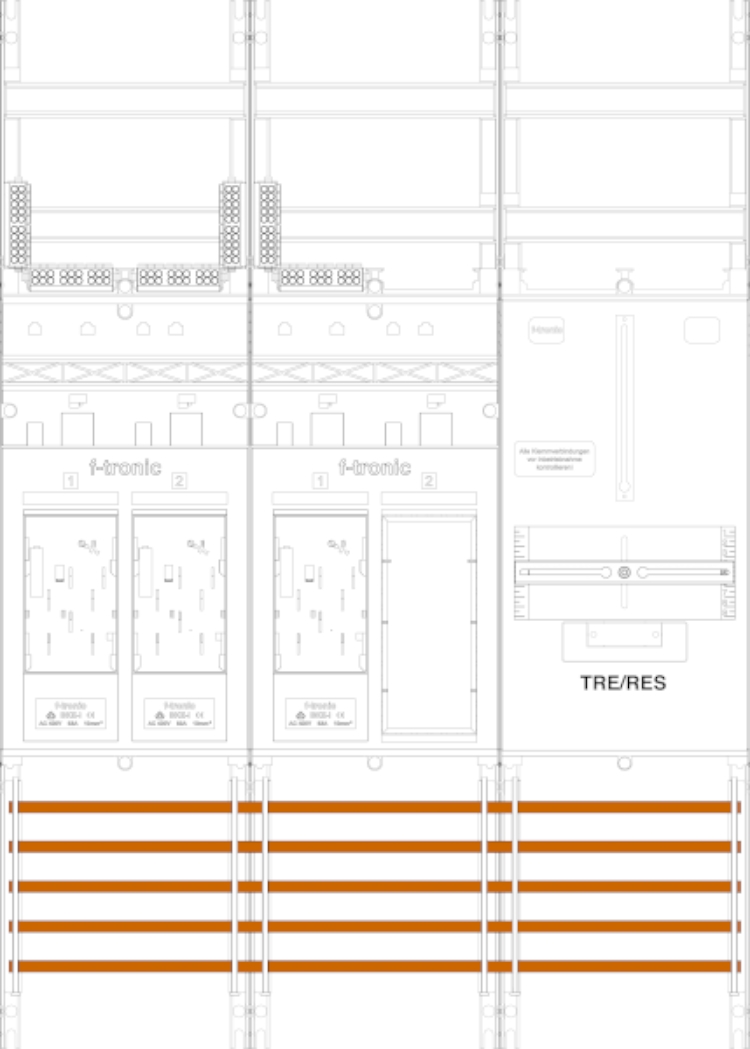 1St. F-Tronic E16ER6R1B Zählerfeld E16ER6R1B, 3-feldrig, H=1050mm, 3-eHZ, 1 Res., 1 TRE 7141025