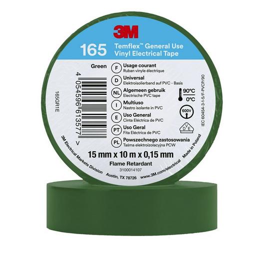 10St. 3M Temflex 15mmxGrün 165GR1E Vinyl-Isolierband 0,15mm 7100184726