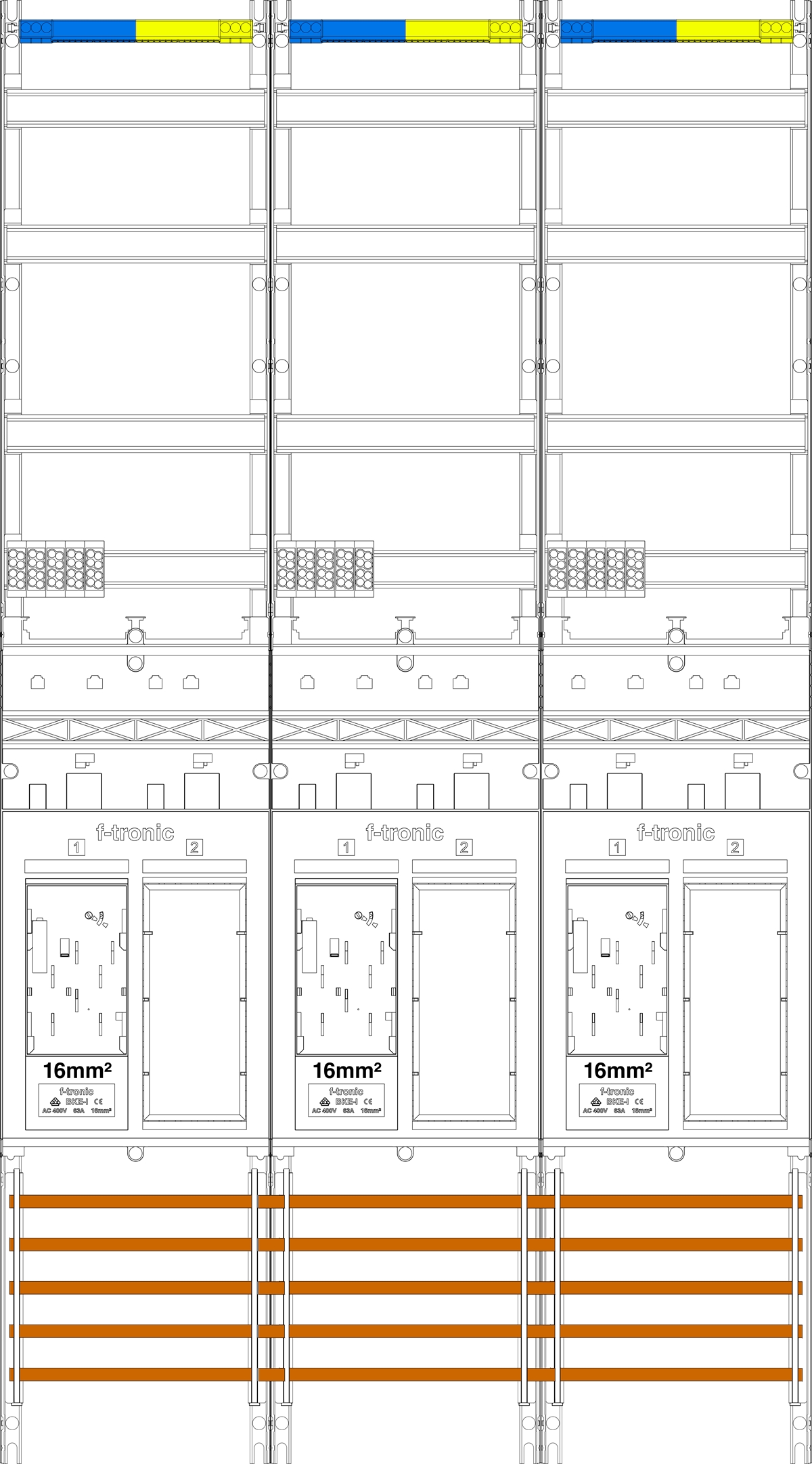1St. F-Tronic ER39-16 Zählerfeld ER39-16, 3-feldrig, H=1350mm, 3-eHZ 16mm², 3 Res. 7143007